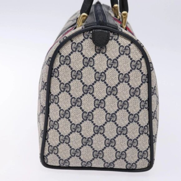 GUCCI GG Supreme Sherry Line Boston Bag PVC Navy Gold Auth ki5935 - Picture 6 of 16
